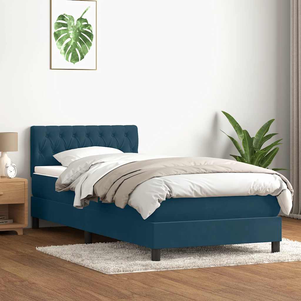Sötétkék bársony rugós és LED-es ágy matraccal 80x220 cm 4