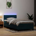 Sötétkék bársony rugós és LED-es ágy matraccal 80x220 cm