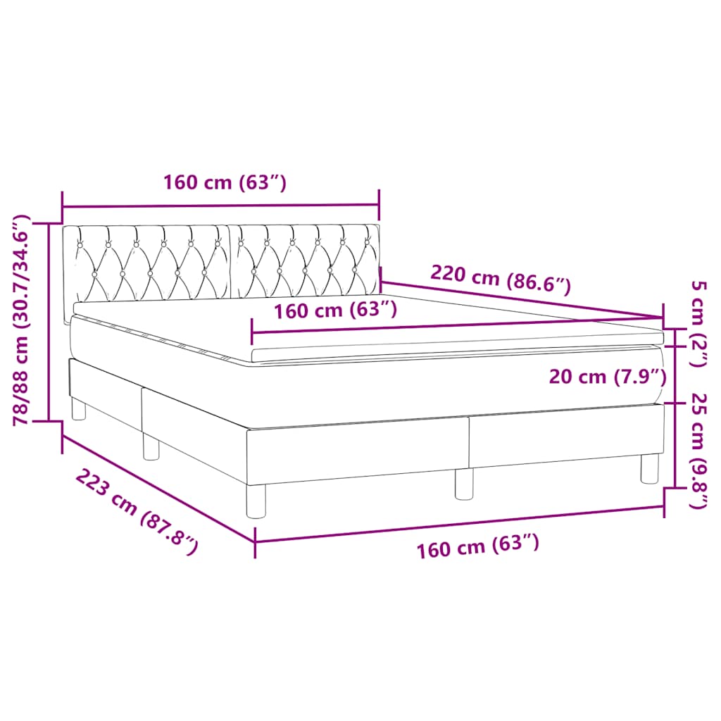 Sötétzöld bársony rugós és LED-es ágy matraccal 160x220 cm 16