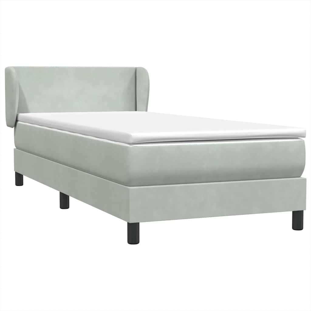 Világosszürke bársony rugós ágy matraccal 80x210 cm 2