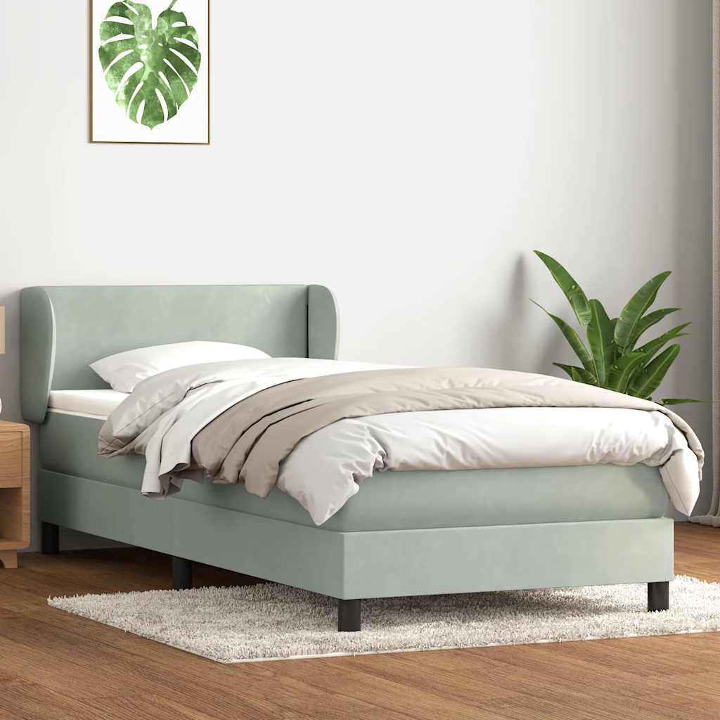 Világosszürke bársony rugós ágy matraccal 80x210 cm 3