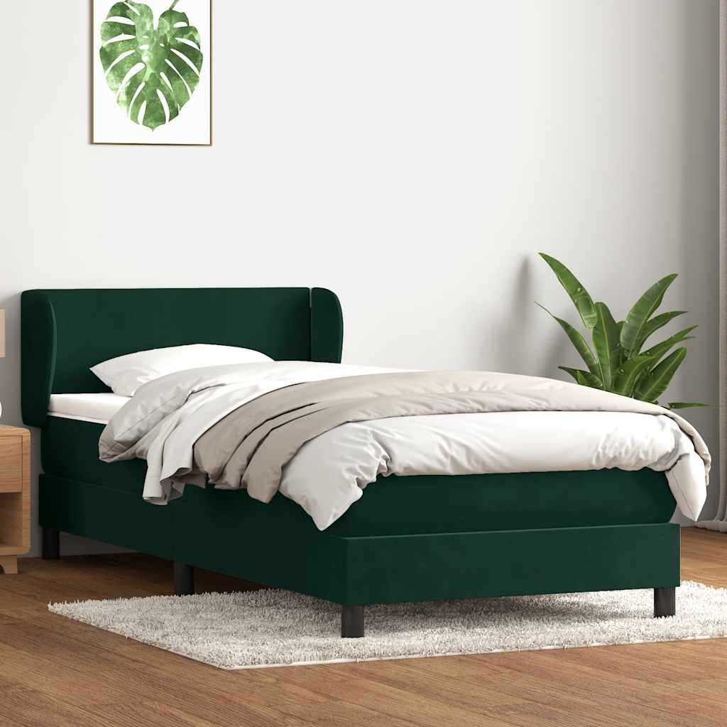 Sötétzöld bársony rugós ágy matraccal 80x220 cm 3