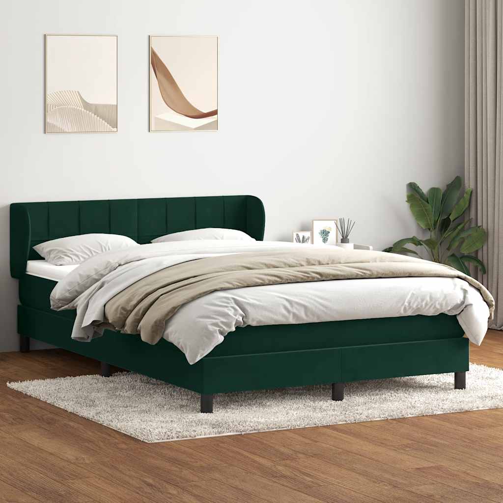 Sötétzöld bársony rugós ágy matraccal 160x220 cm