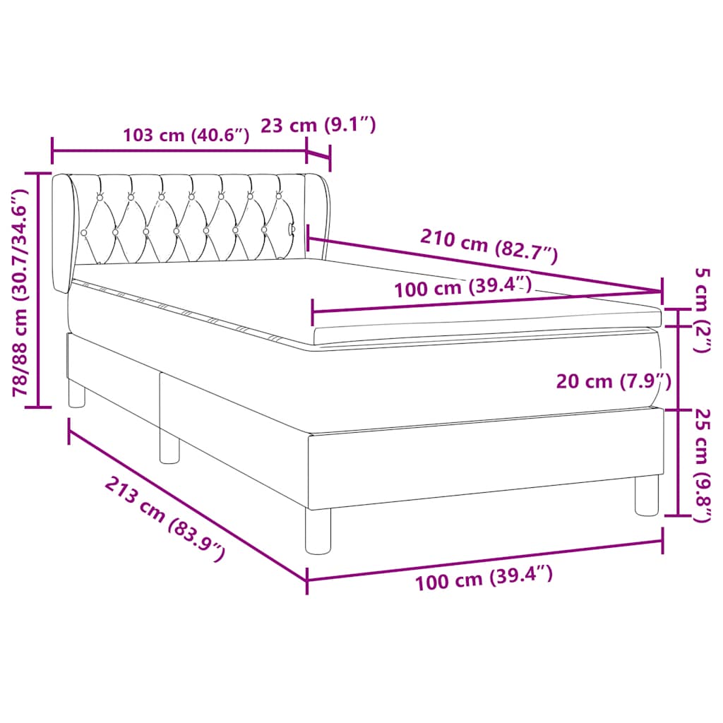 Sötétkék bársony rugós ágy matraccal 100x210 cm 12