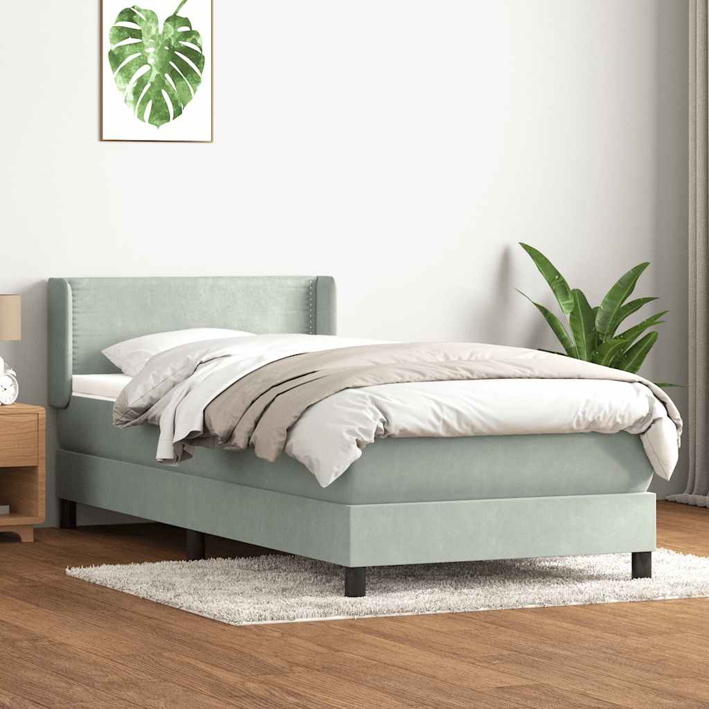 Világosszürke bársony rugós ágy matraccal 80x220 cm