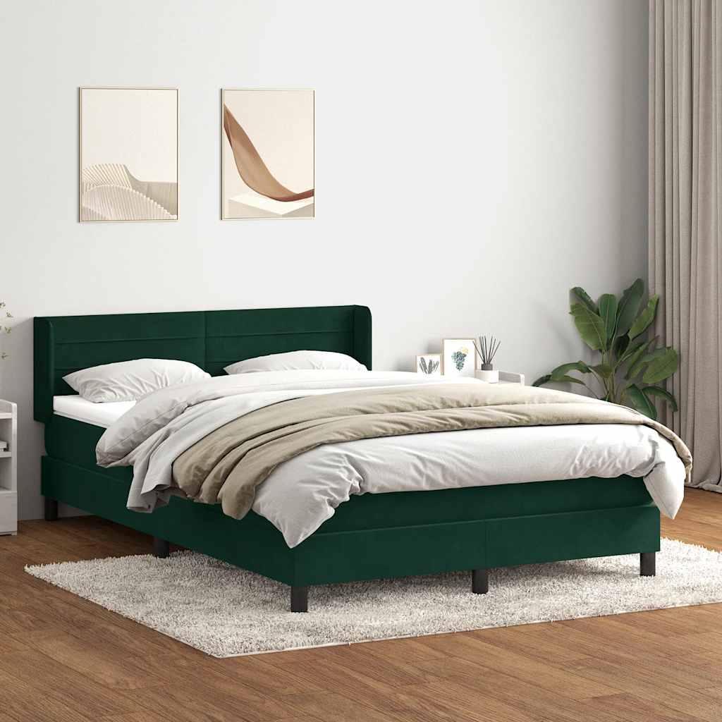 Sötétzöld bársony rugós ágy matraccal 160x220 cm