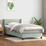 Világosszürke bársony rugós ágy matraccal 80x220 cm