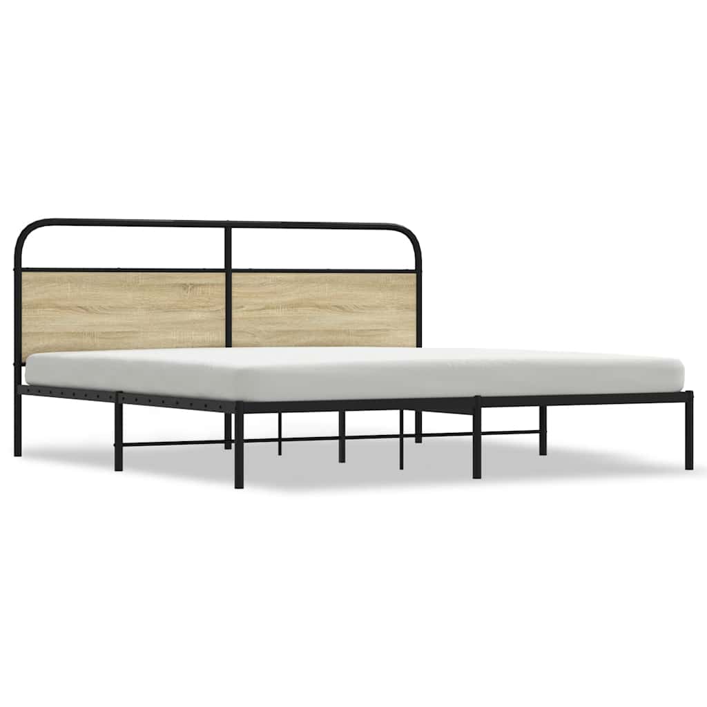 Sonoma tölgy színű fém ágykeret matrac nélkül 200 x 200 cm 2