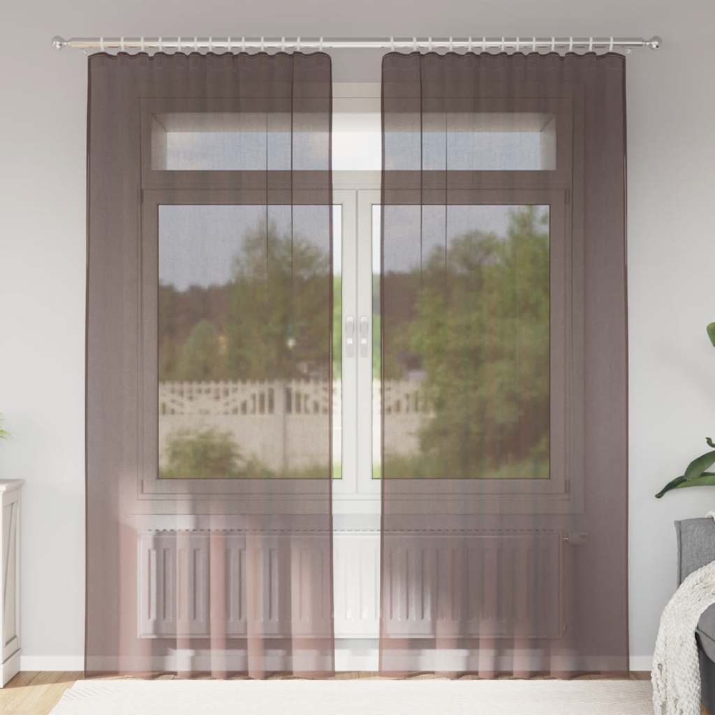 2 db barna fátyolfüggönyök fülecske tetejével 140x260 cm