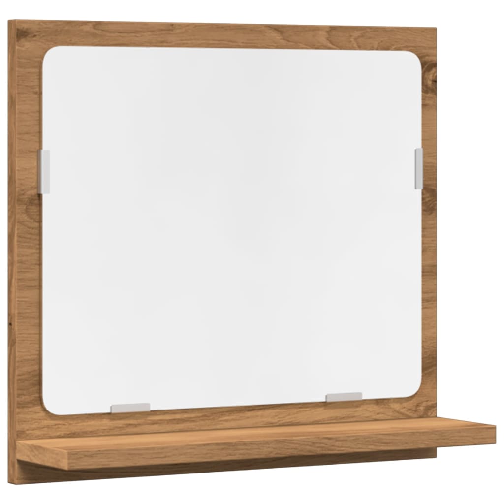 Kézműves tölgy szerelt fa tükrös fürdőszobaszekrény 40x11x37 cm 2
