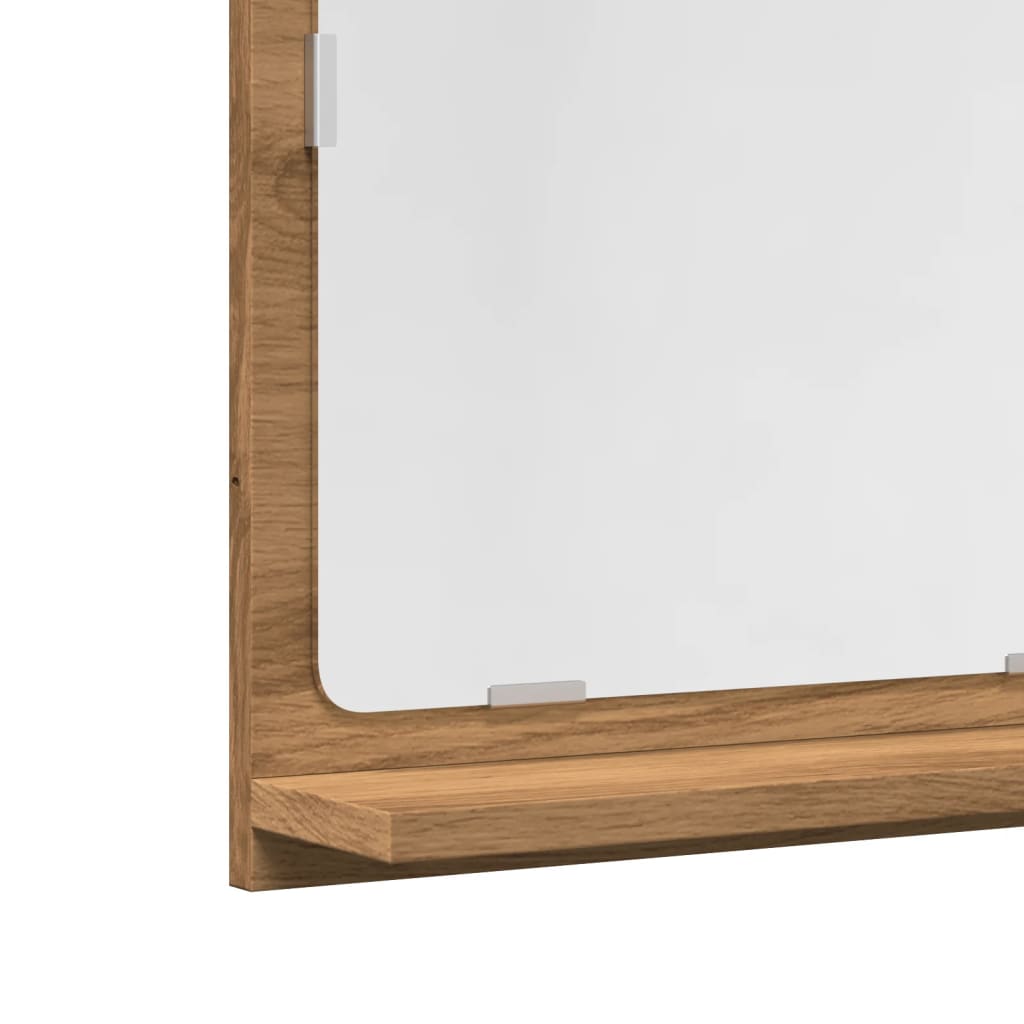 Kézműves tölgy szerelt fa tükrös fürdőszobaszekrény 40x11x37 cm 7
