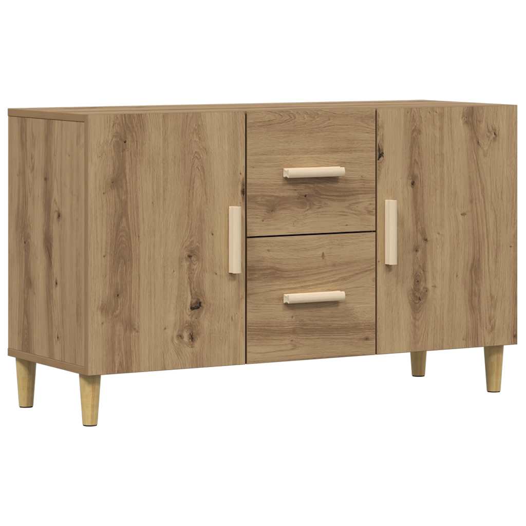 Kézműves tölgy színű szerelt fa tálalószekrény 100 x 36 x 60 cm 2
