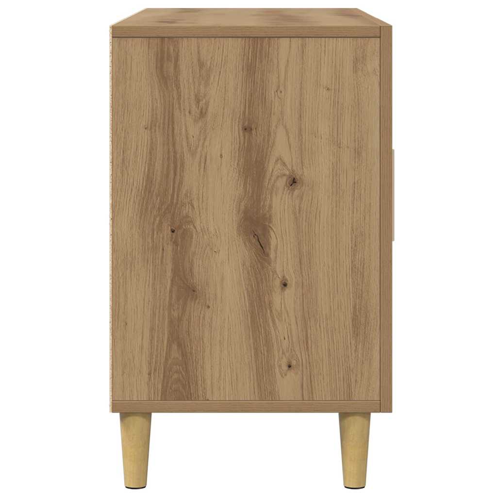 Kézműves tölgy színű szerelt fa tálalószekrény 100 x 36 x 60 cm 6