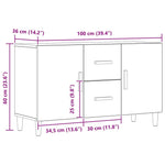 Kézműves tölgy színű szerelt fa tálalószekrény 100 x 36 x 60 cm 10
