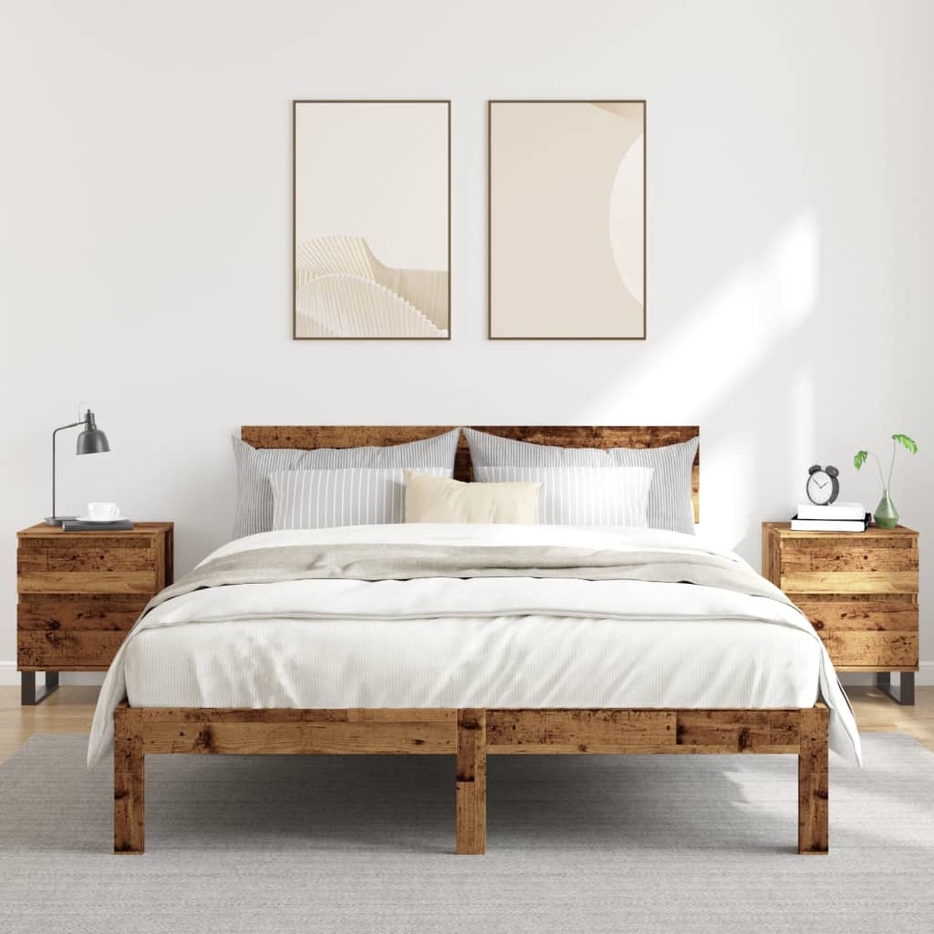 2 db antik fa színű szerelt fa éjjeliszekrény 40 x 35 x 50 cm 3