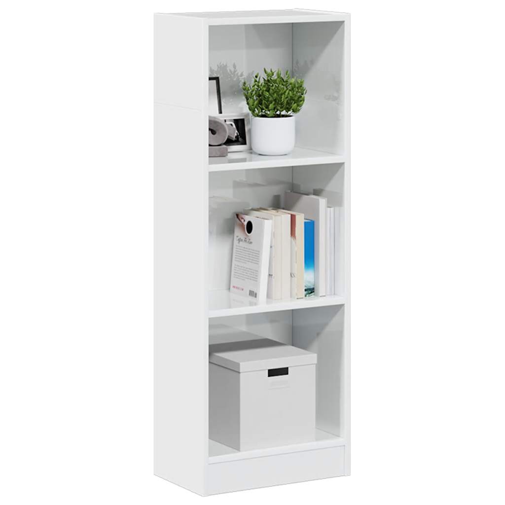 Magasfényű fehér szerelt fa könyvespolc 40 x 24 x 109 cm