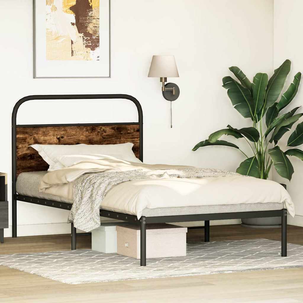 Ágykeret matrac nélkül 107x203 cm füstölt tölgy fűrészelt fa 4