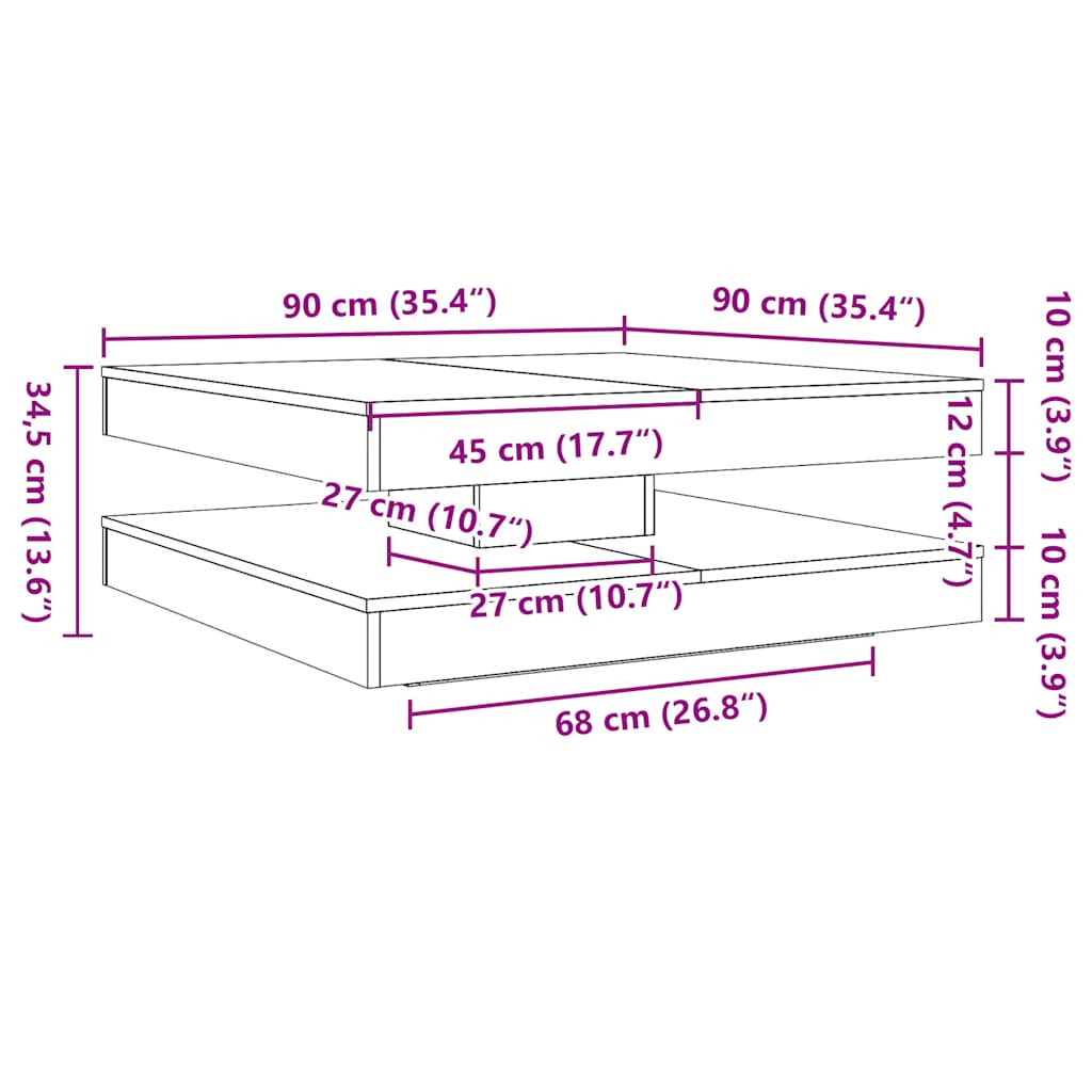 Betonszürke dohányzóasztal 360 fokban forgatható 90x90x34,5 cm 10