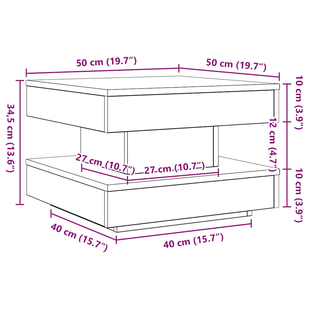 Szürke sonoma dohányzóasztal 360 fokban forgatható 50x50x34,5cm 10
