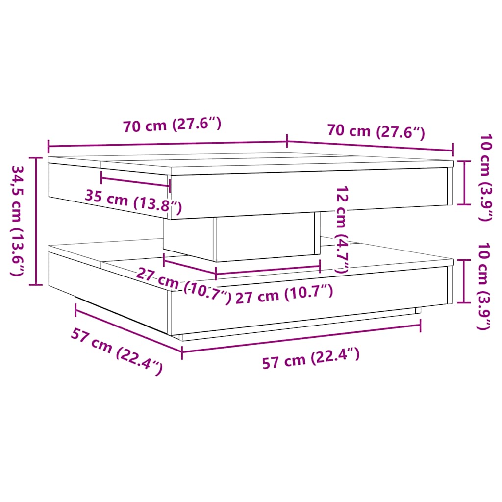 Füstös tölgy dohányzóasztal 360 fokban forgatható 70x70x34,5 cm 10