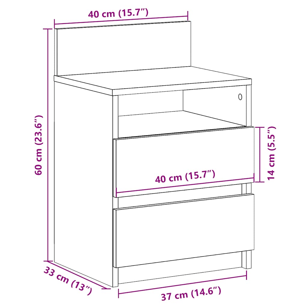 2 db szürke sonoma színű éjjeliszekrény 2 fiókkal 40x33x60 cm 12