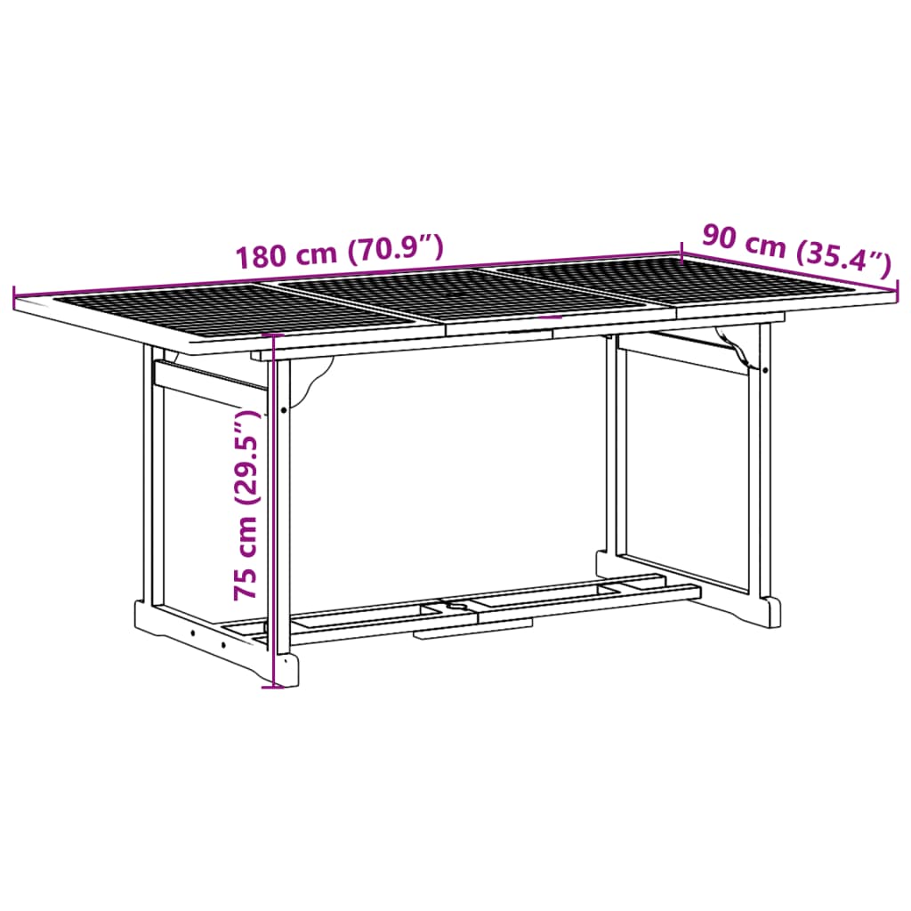 9 részes tömör akácfa kerti étkezőgarnitúra 180 x 90 x 75 cm 10