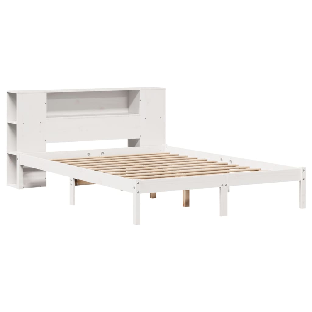 Fehér tömör fenyőfa könyvespolcos ágy matrac nélkül 150x200 cm 3