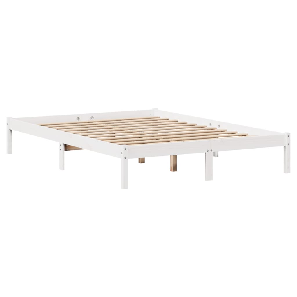 Fehér tömör fenyőfa könyvespolcos ágy matrac nélkül 150x200 cm 5