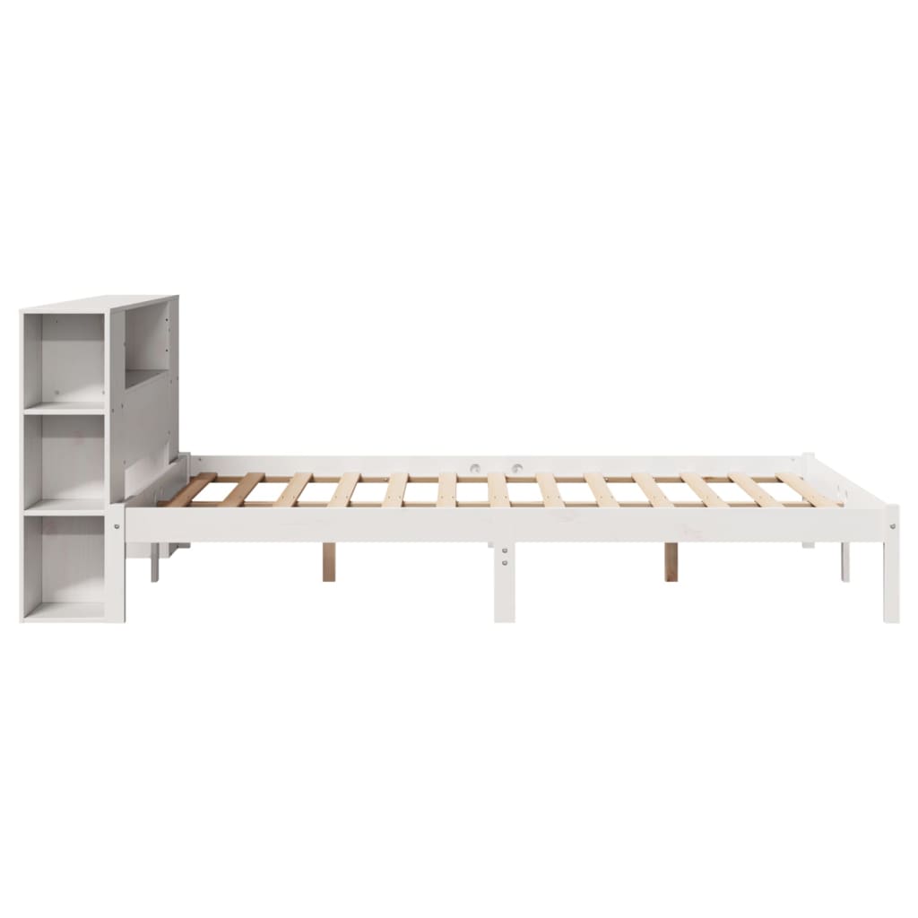 Fehér tömör fenyőfa könyvespolcos ágy matrac nélkül 150x200 cm 7