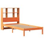 Barna tömör fenyőfa könyvespolcos ágy matrac nélkül 75 x 190 cm 3