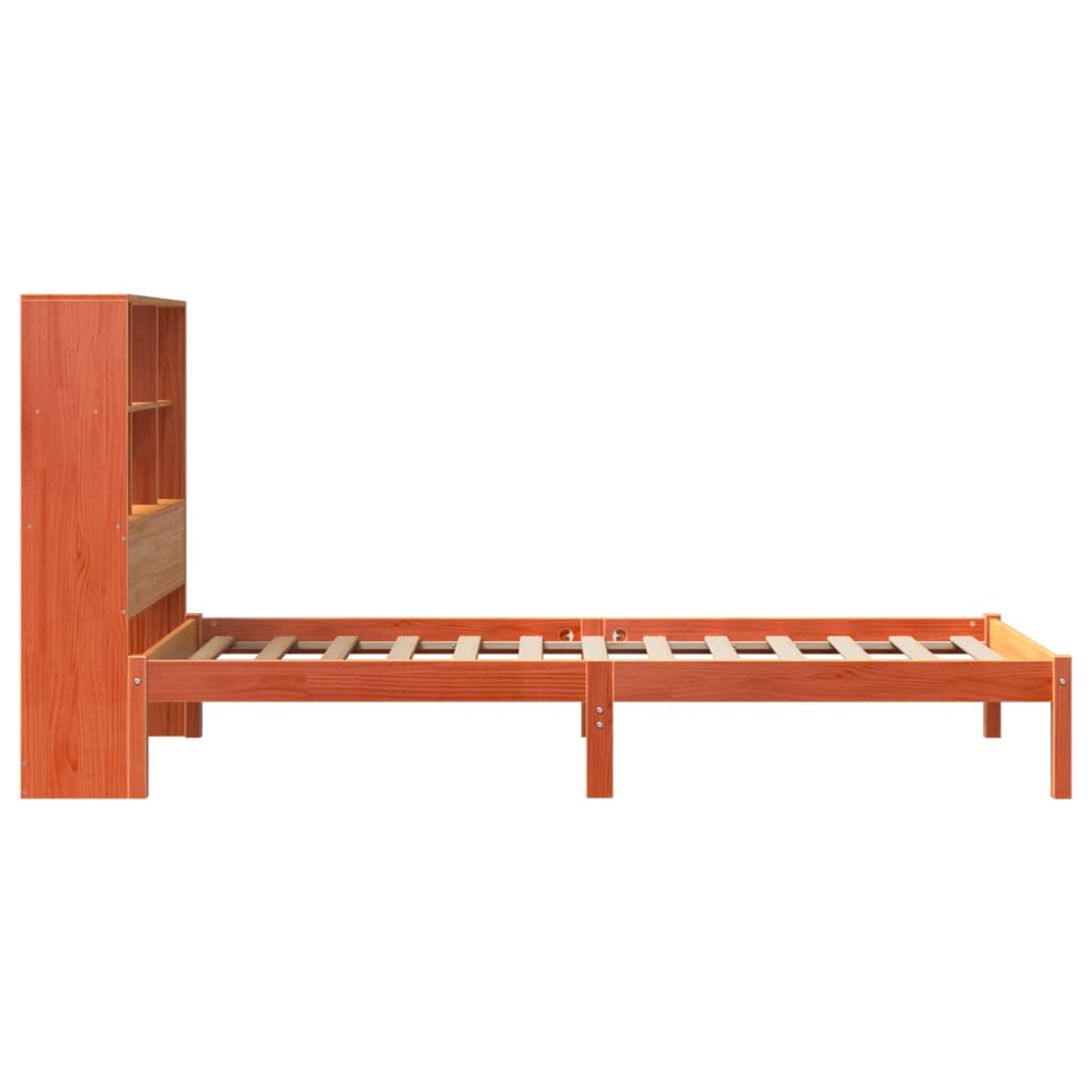 Barna tömör fenyőfa könyvespolcos ágy matrac nélkül 75 x 190 cm 7