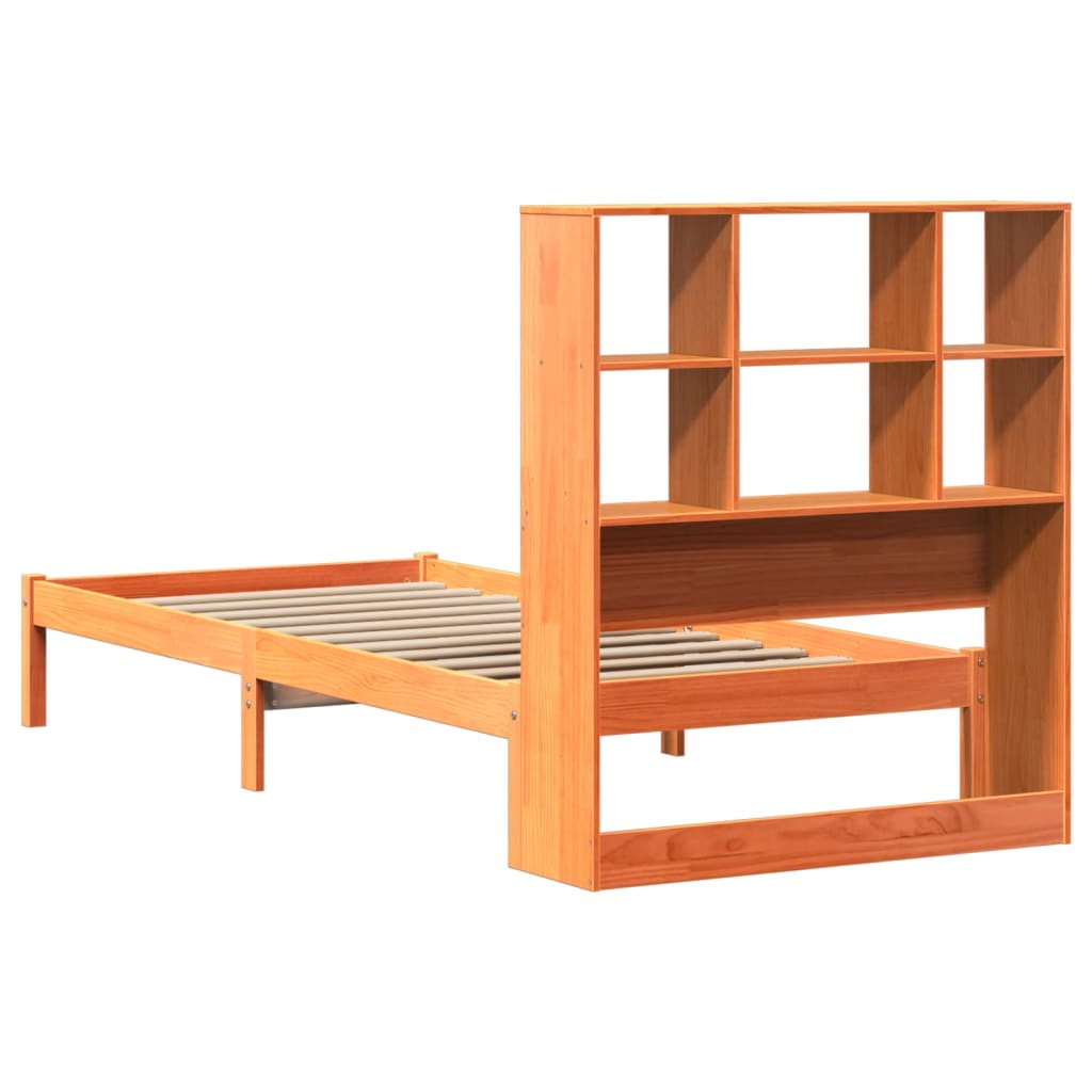 Barna tömör fenyőfa könyvespolcos ágy matrac nélkül 75 x 190 cm 8