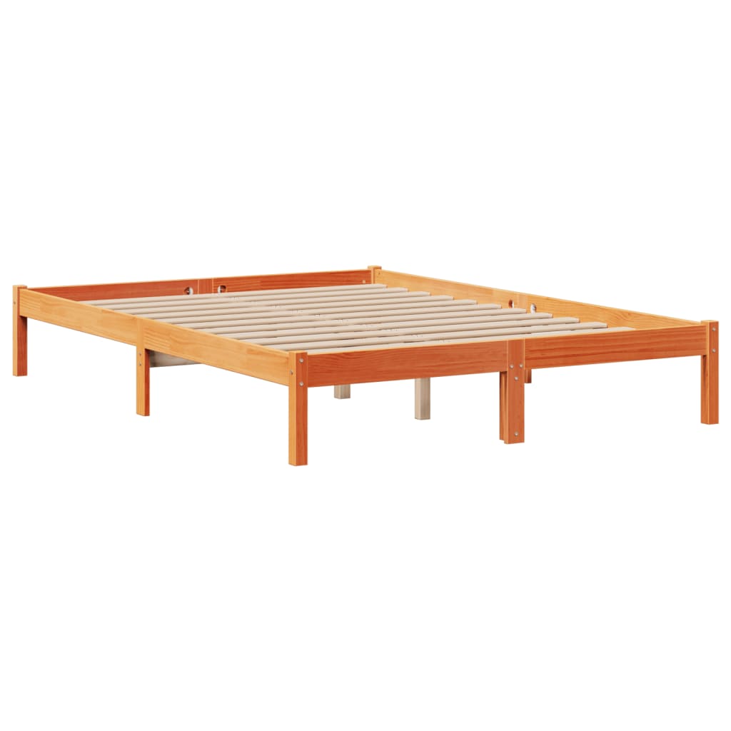 Barna tömör fenyőfa könyvespolcos ágy matrac nélkül 150 x 200cm 5