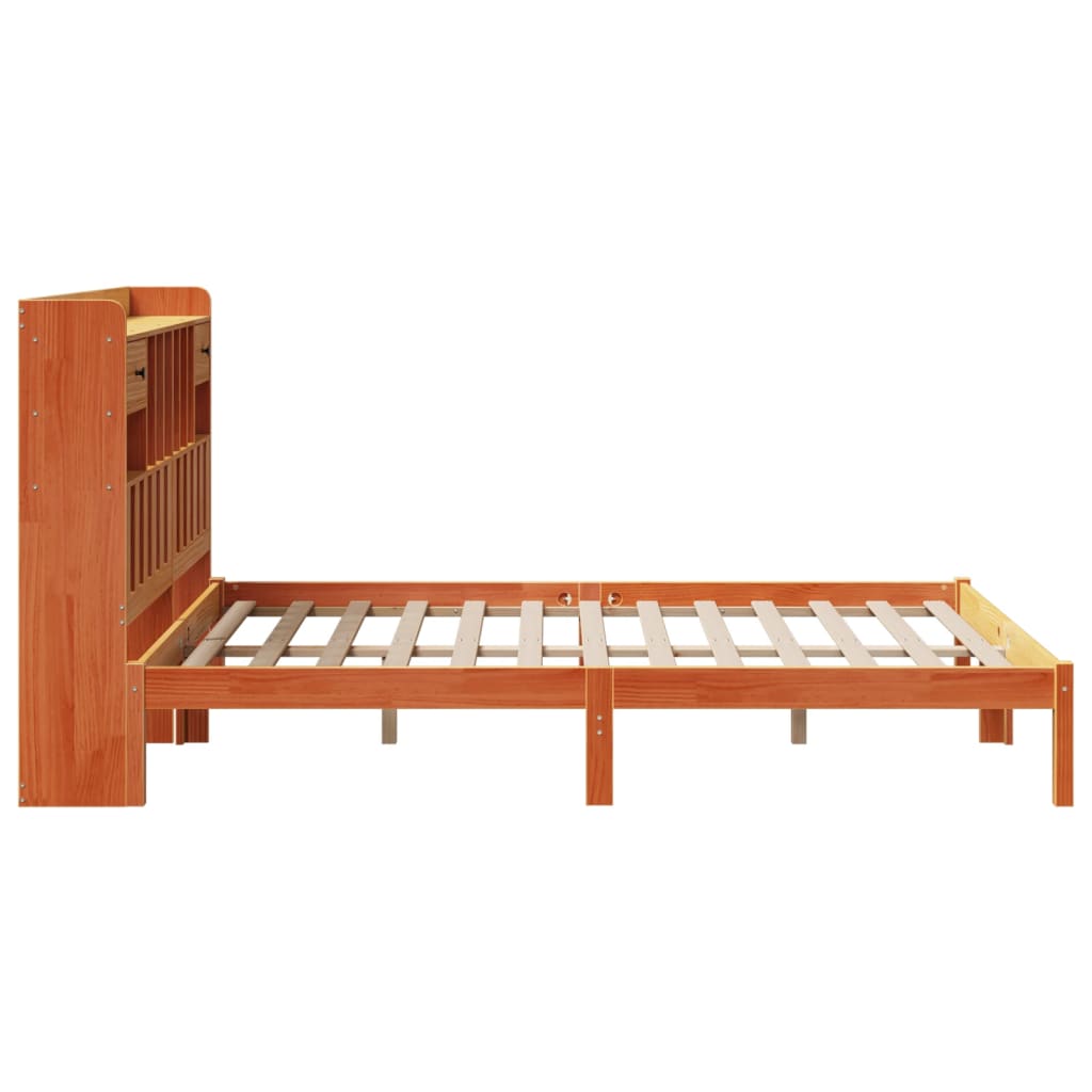 Barna tömör fenyőfa könyvespolcos ágy matrac nélkül 150 x 200cm 7