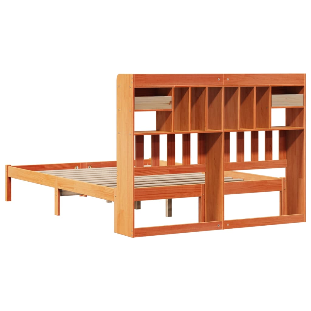 Barna tömör fenyőfa könyvespolcos ágy matrac nélkül 150 x 200cm 8