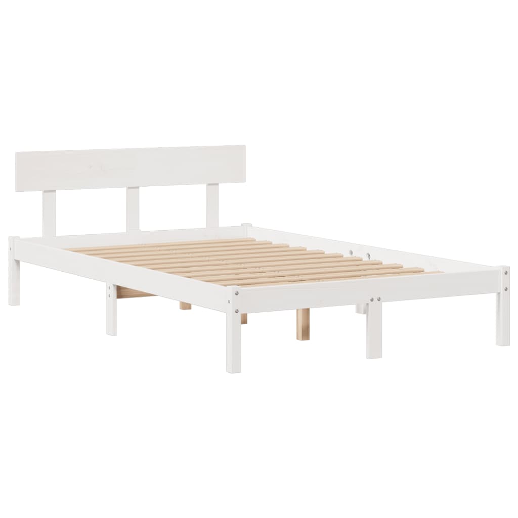 Fehér tömör fenyőfa könyvespolcos ágy matrac nélkül 135x190 cm 5