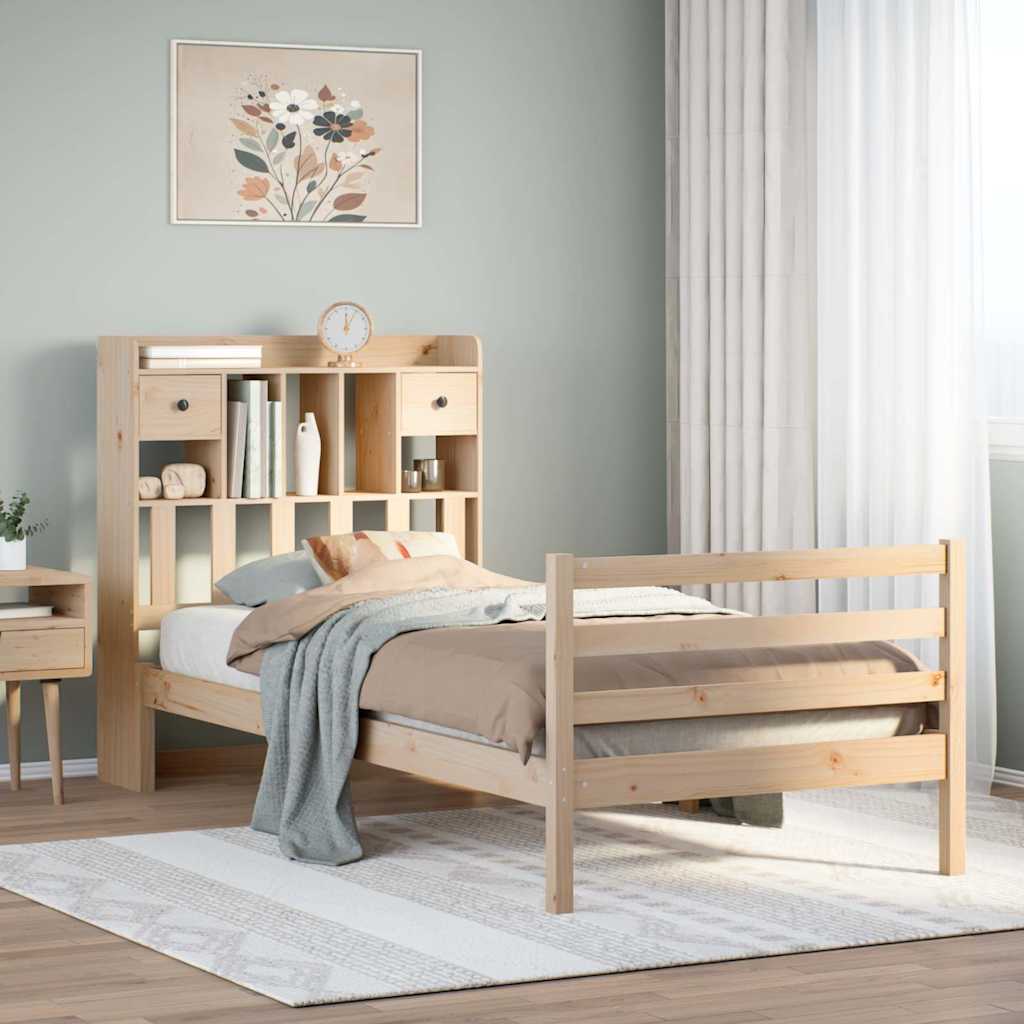 Tömör fenyőfa könyvespolcos ágy matrac nélkül 75 x 190 cm