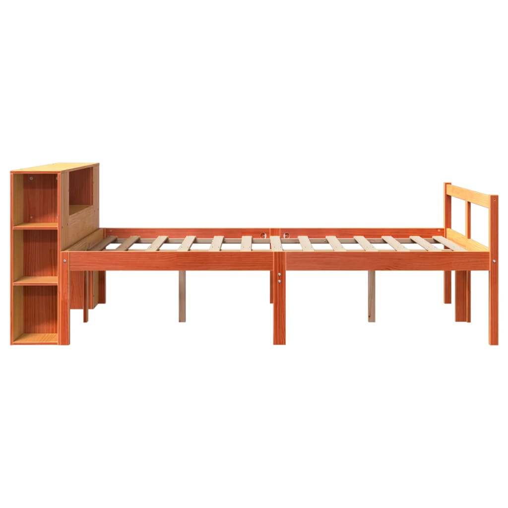 Viaszbarna tömör fa könyvespolcos ágy matrac nélkül 140 x 190cm 5