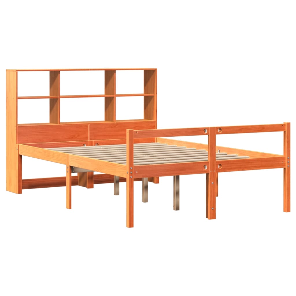 Viaszbarna tömör fa könyvespolcos ágy matrac nélkül 140 x 190cm 3