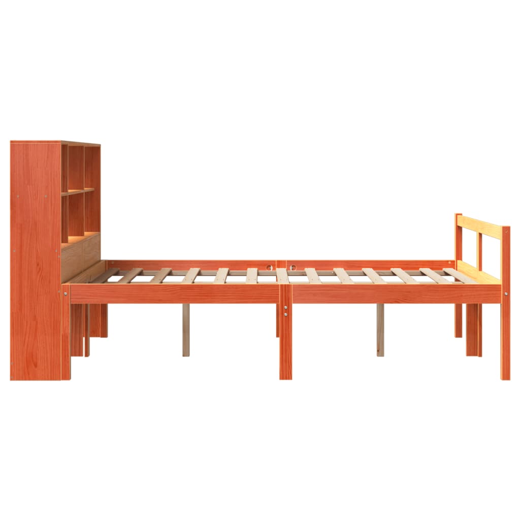 Viaszbarna tömör fa könyvespolcos ágy matrac nélkül 140 x 190cm 5