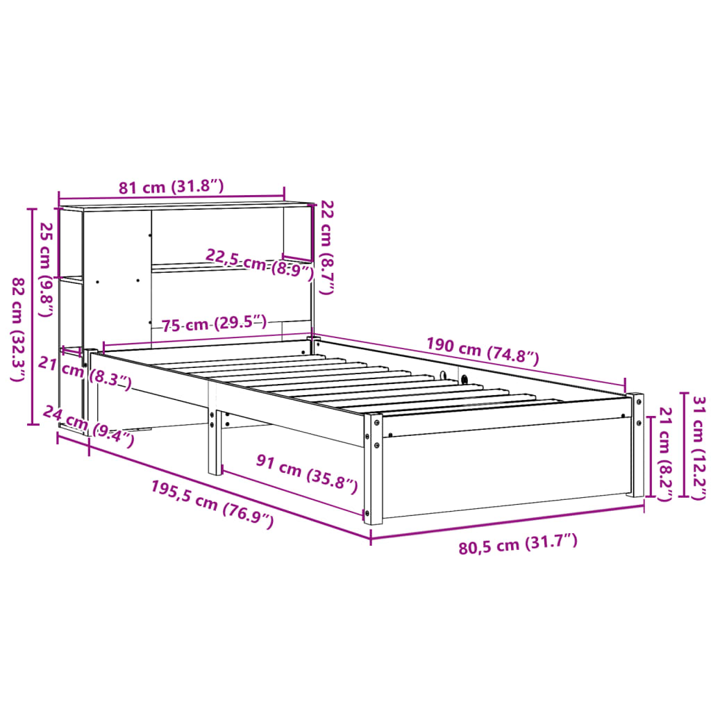 Tömör fenyőfa könyvespolcos ágy matrac nélkül 75 x 190 cm 11