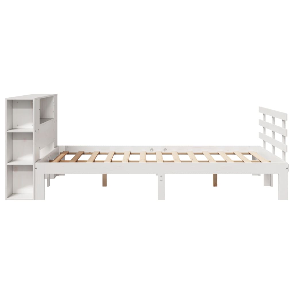 Fehér tömör fenyőfa könyvespolcos ágy matrac nélkül 160 x 200 cm 5