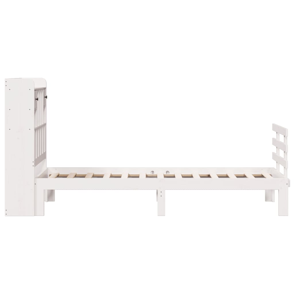Fehér tömör fenyőfa könyvespolcos ágy matrac nélkül 90 x 190 cm 5