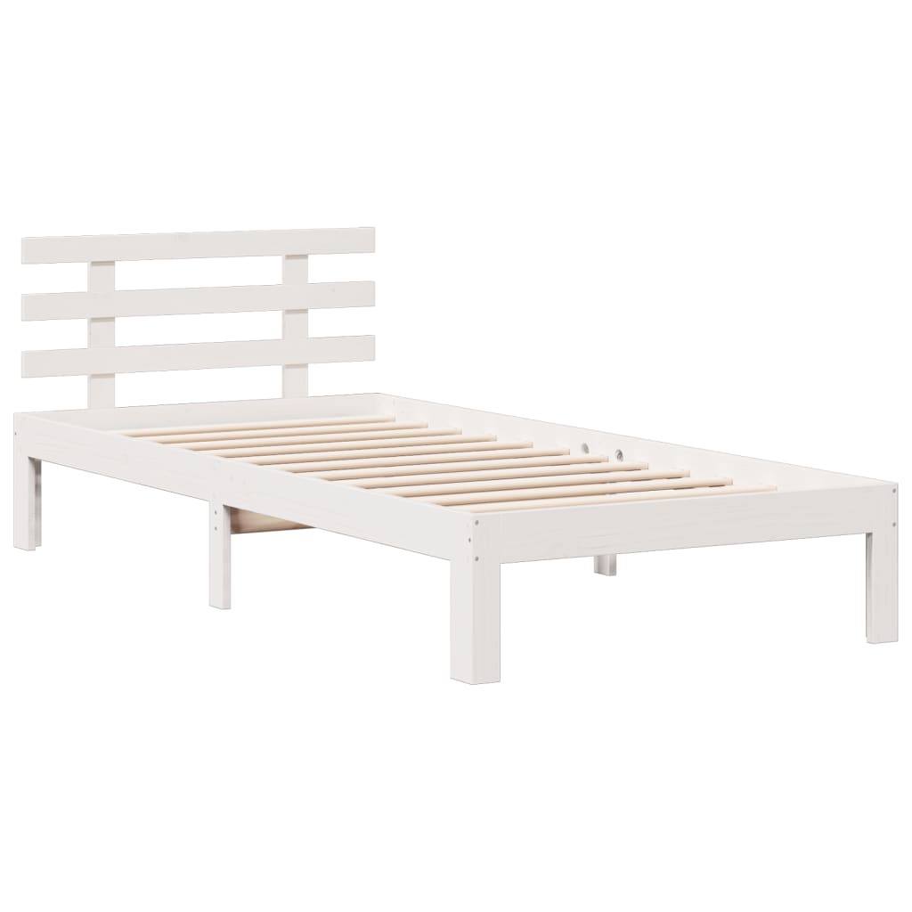 Fehér tömör fenyőfa könyvespolcos ágy matrac nélkül 90 x 190 cm 8