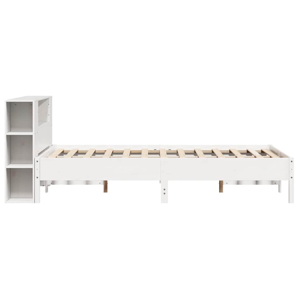 Fehér tömör fenyőfa könyvespolcos ágy matrac nélkül 160x200 cm 5