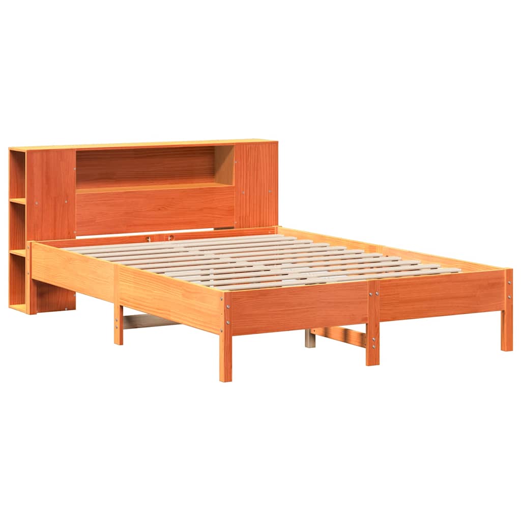 Barna tömör fenyőfa könyvespolcos ágy matrac nélkül 140 x 190cm 3