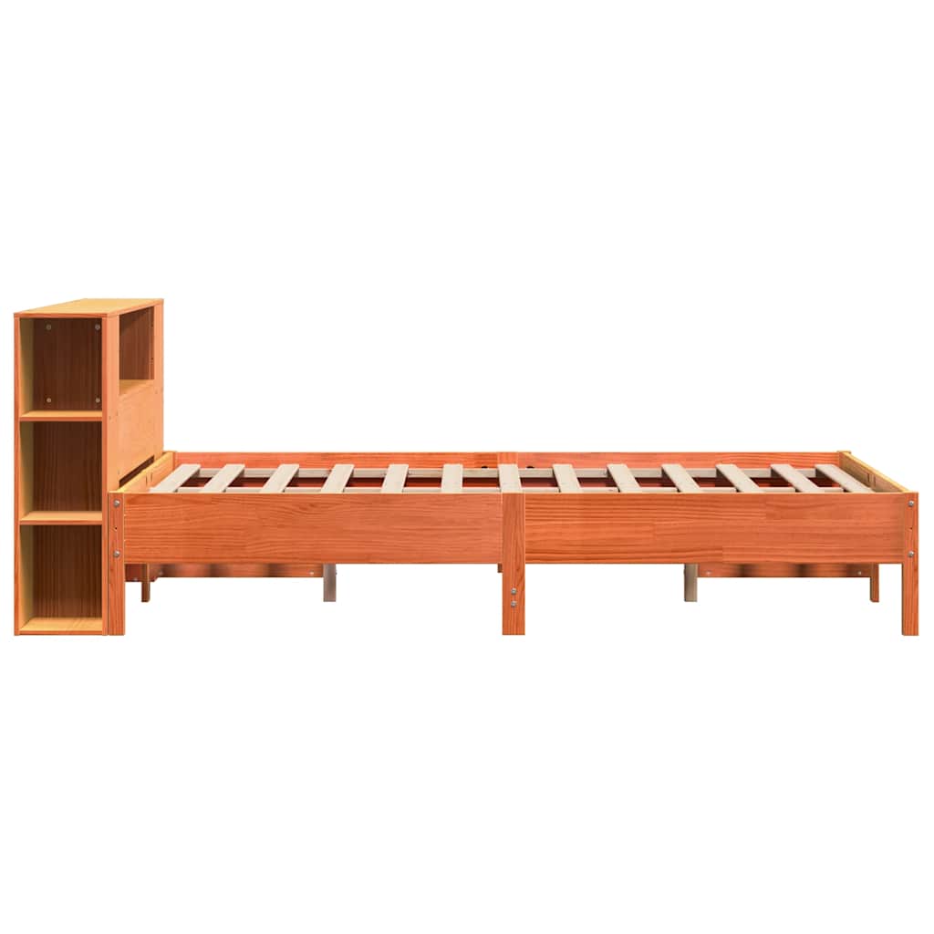 Barna tömör fenyőfa könyvespolcos ágy matrac nélkül 140 x 190cm 5