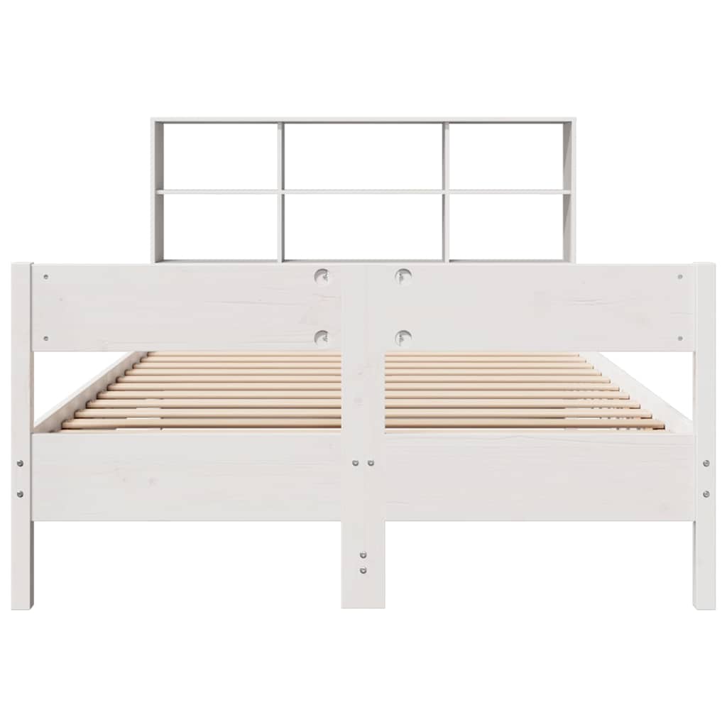 Fehér tömör fenyőfa könyvespolcos ágy matrac nélkül 160x200 cm 4