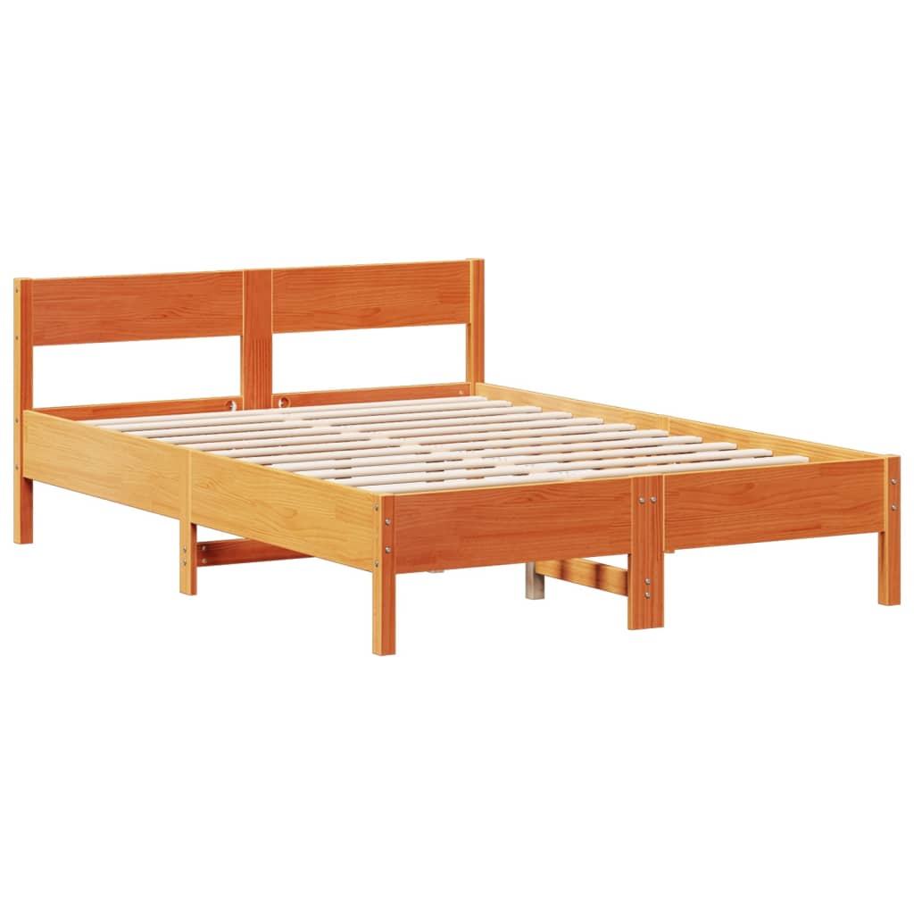 Barna tömör fenyőfa könyvespolcos ágy matrac nélkül 135 x 190cm 8