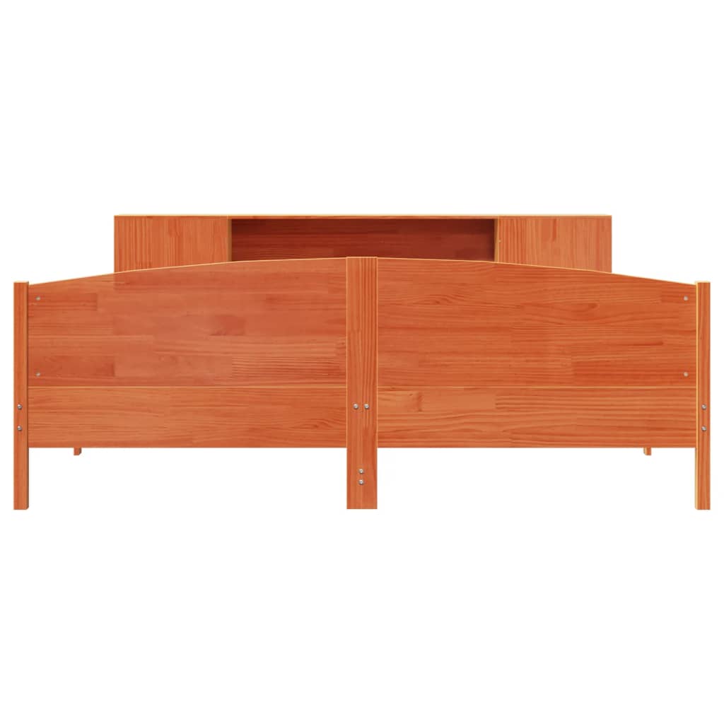 Barna tömör fenyőfa könyvespolcos ágy matrac nélkül 200 x 200cm 4